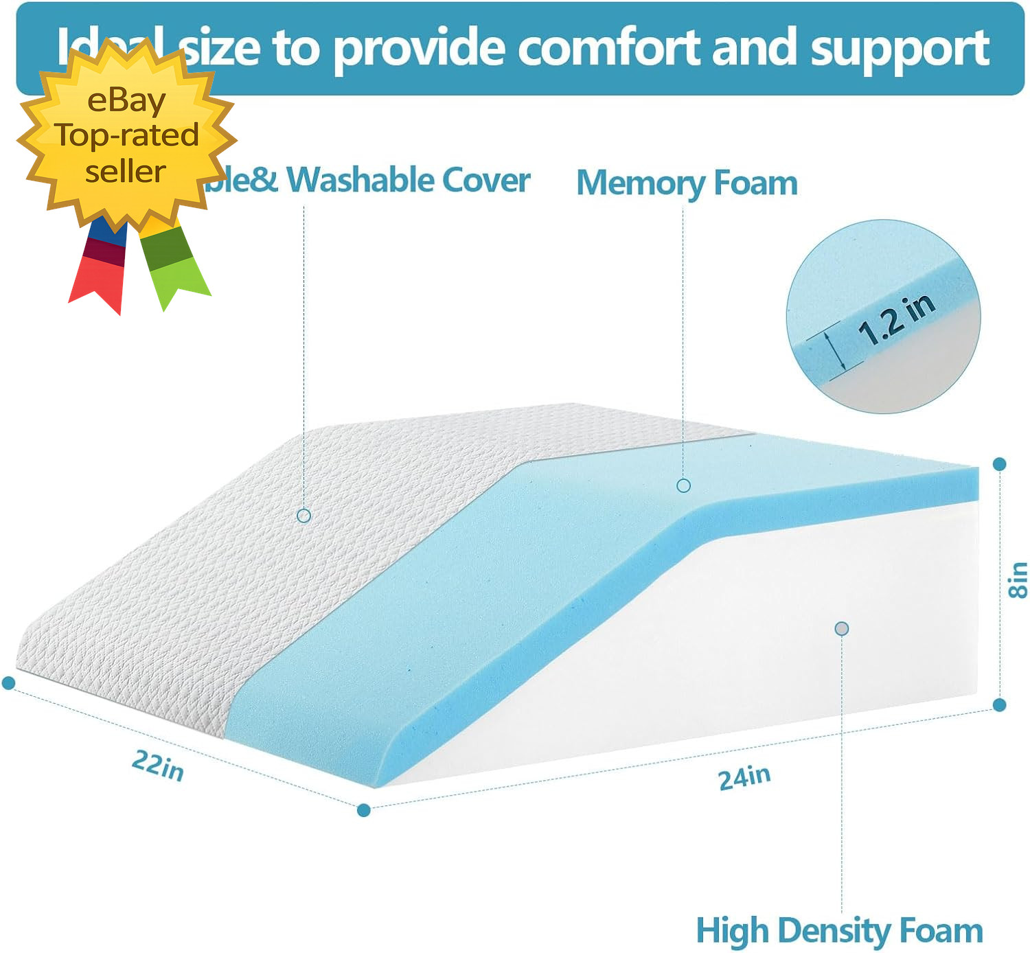 Leg Pillow for Elevation & Support, 24"X22"X8" Memory Foam Cushion gallery