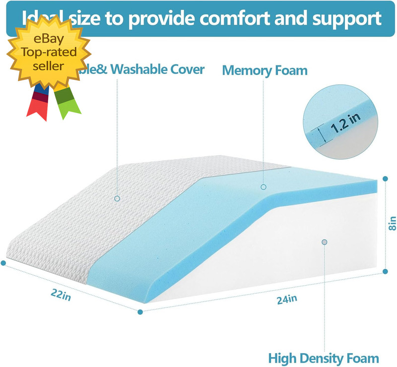 Leg Pillow for Elevation & Support, 24"X22"X8" Memory Foam Cushion gallery