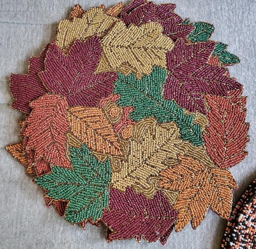 Fall Sunflowers Leaves Halloween Beaded Placemat Sets **SELECT ONE** Read Descr gallery