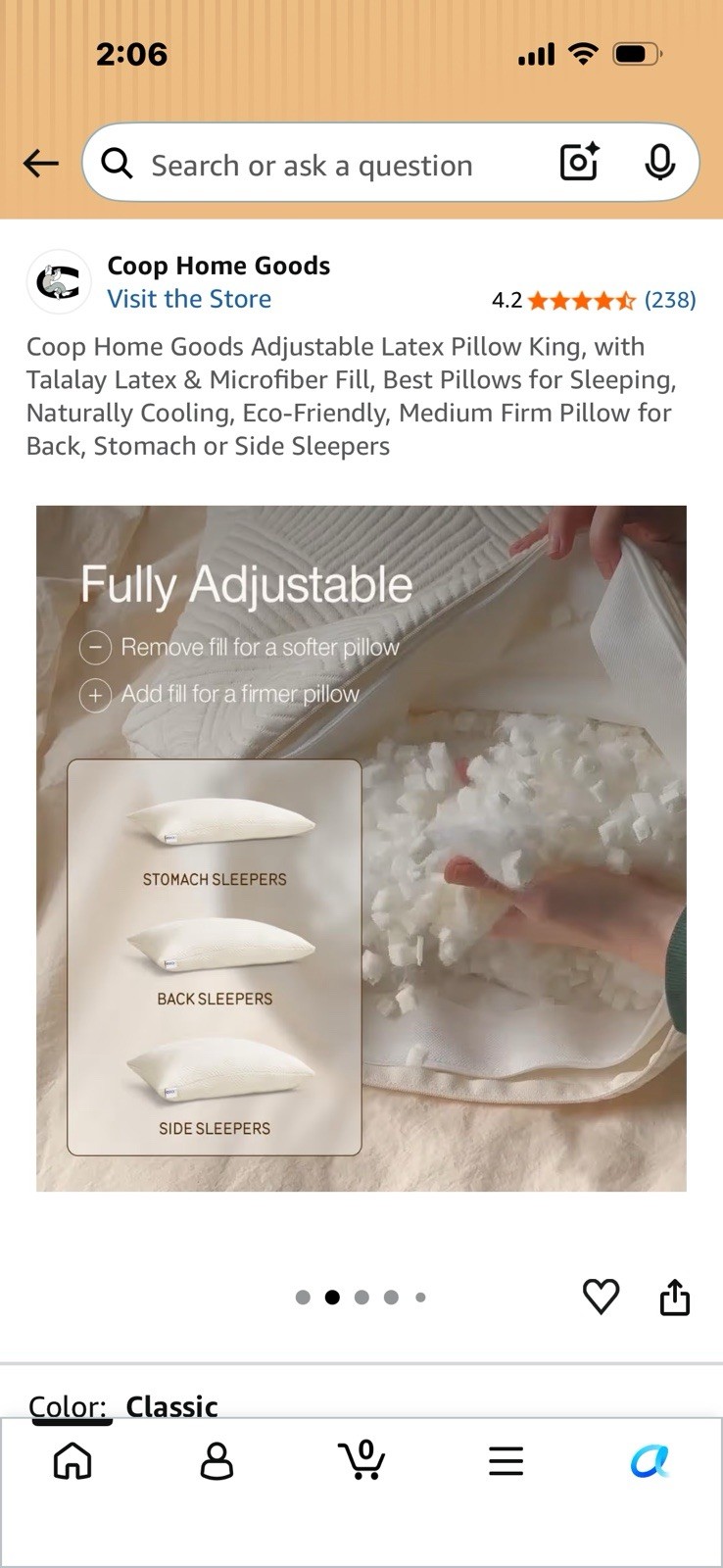 Coop Home Goods Adjustable Cooling Latex Bed Pillow, King, White gallery
