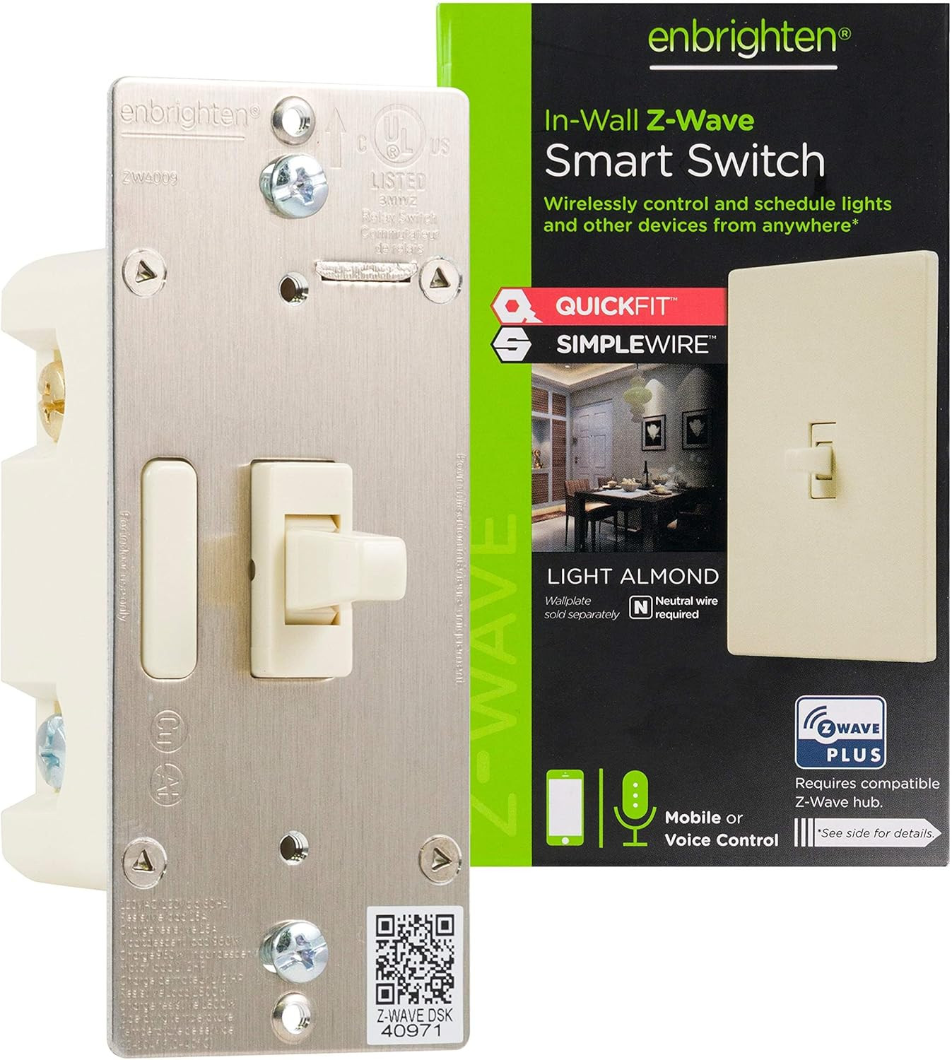 Almond Z-Wave plus Smart Light Switch with Quickfit and Simplewire, 3-Way Ready, gallery