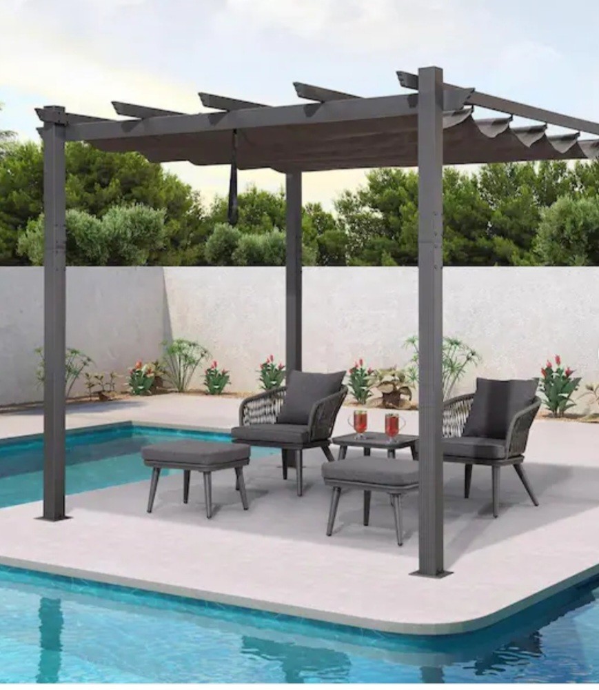 PURPLE LEAF Gray Outdoor Pergola with Retractable Canopy Aluminum Patio Gazebo gallery