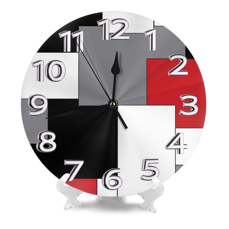 Geometric Decorative Wall Clock with Roman Numeral Hands White,Grey,Black and... gallery