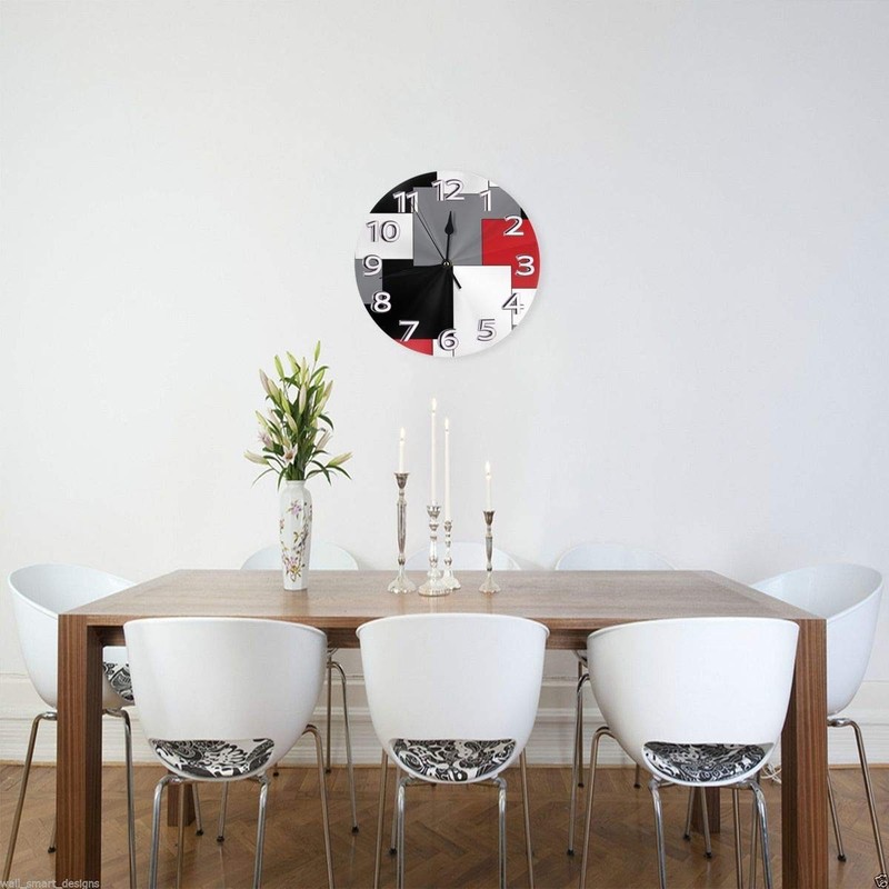 Geometric Decorative Wall Clock with Roman Numeral Hands White,Grey,Black and... gallery