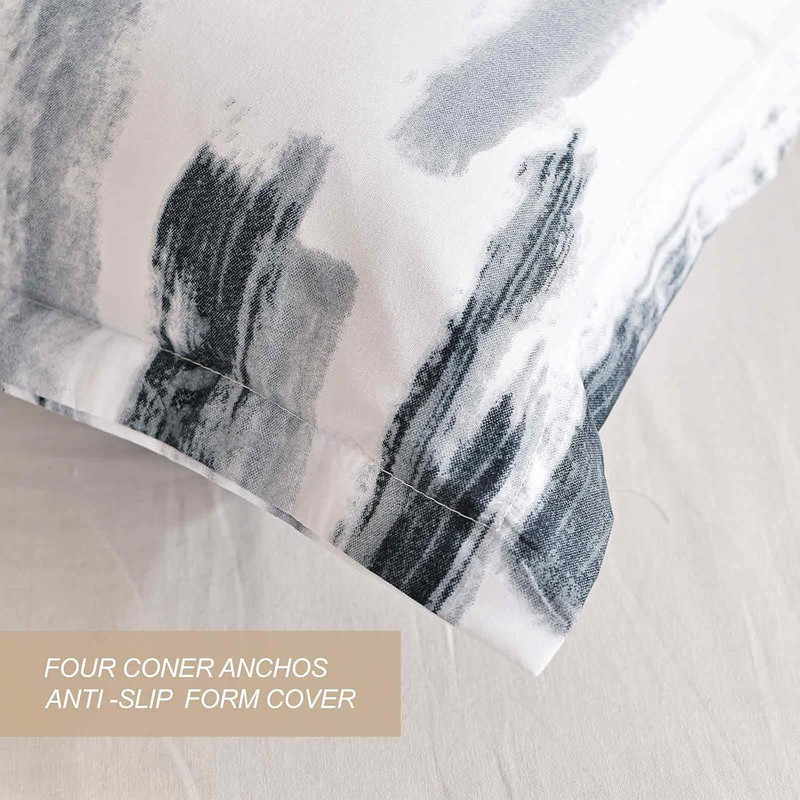 Queen Comforter Set 3Pc, Art Grey White Printed Pattern Reversible down Alternat gallery