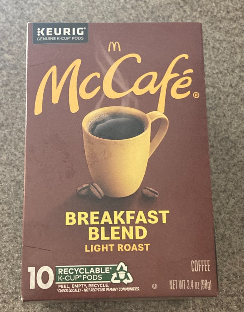 McCafe Breakfast Blend Coffee Light Roast 10 K-Cup Pods - Expiration 05/07/2027