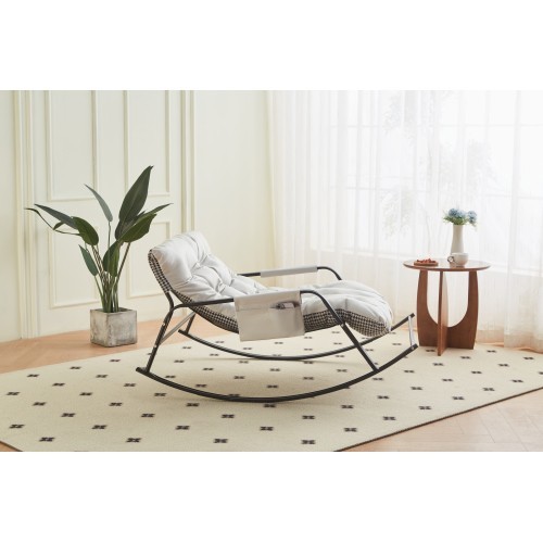 Rocking Chair with Extra-Wide Technical leather Upholstered Gliding Chair Boucle gallery