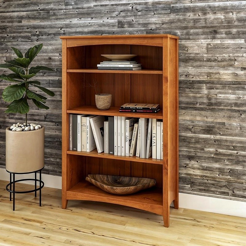 4 Shelf Bookcase Solid Wood Adjustable Shelving Closed Back Display Bookshelf gallery