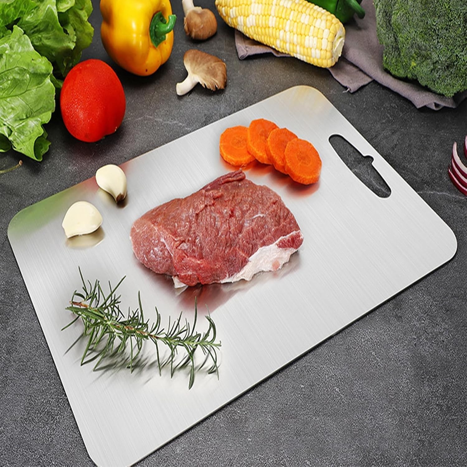 Cutting Board Titanium Double Sided 12 L x 9 W Silver Food Grade Pure Boards gallery