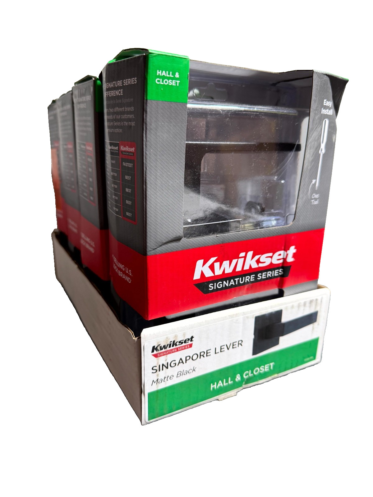 Kwikset Singapore Square Matte Black Hall/Closet Lever Door Handle with Microban gallery