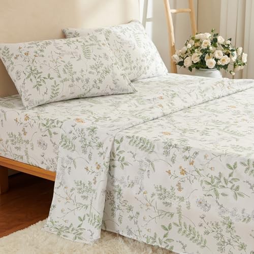 Botanical Bed Sheets Size 4 Piece Sheet Set, Sage Queen Green Botanical Jfs775 gallery