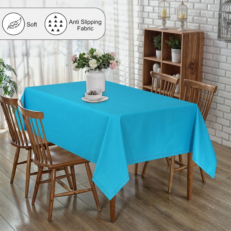 RUVANTI Cotton Linen Table Cloth Rectangle Table 72x54 Inch, Classic Hemstitch, gallery