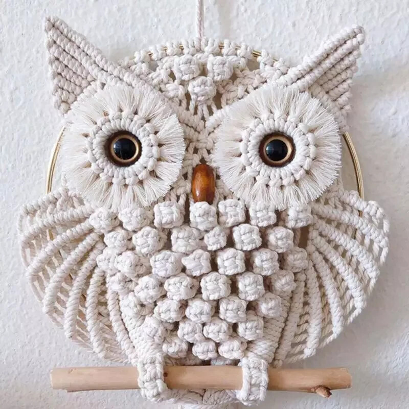 Owl Macrame Wall Hanging Handmade Woven Tapestry Boho Art Home Decor Tassel Gift gallery
