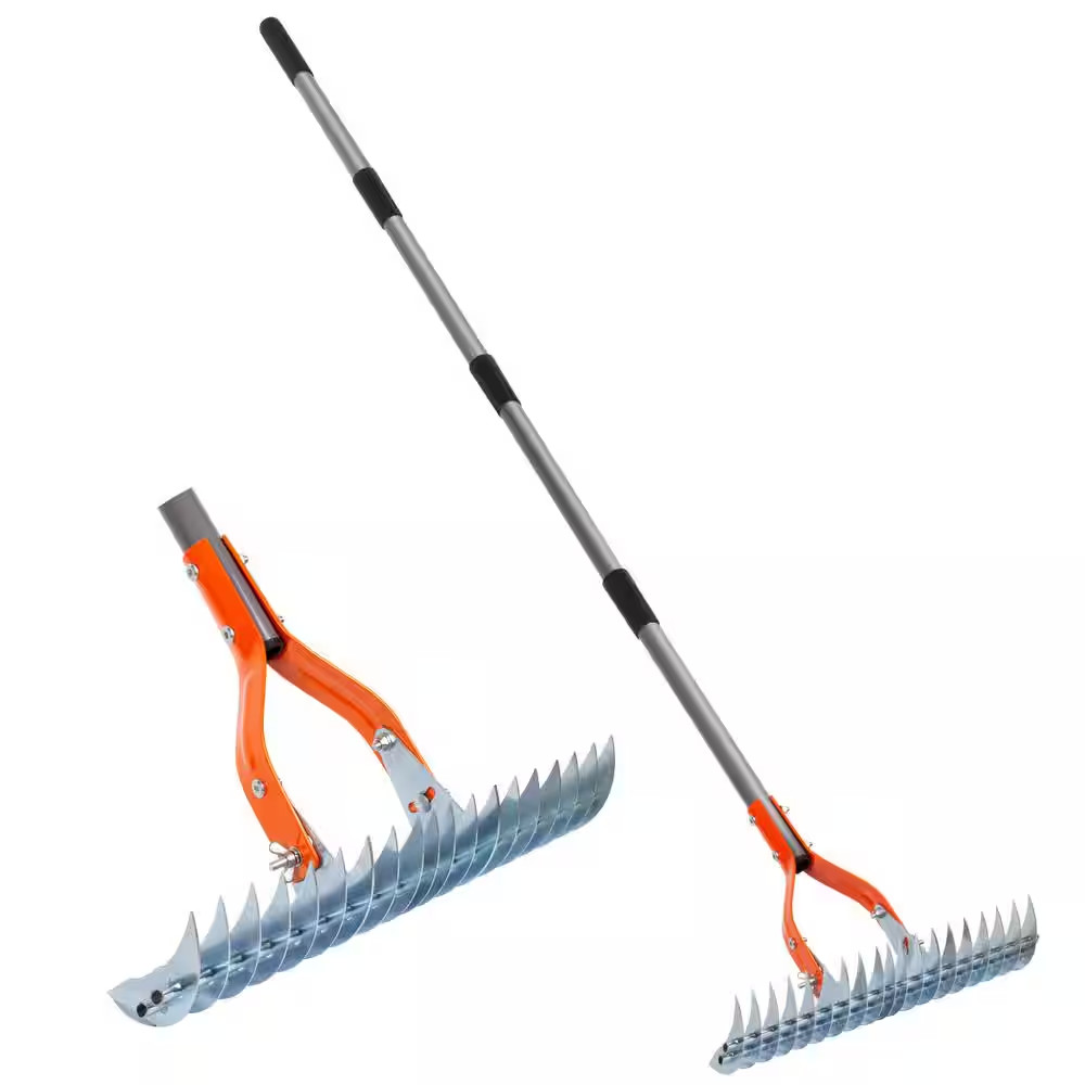 70 In. Adjustable Steel Handle Thatch Rake, 19 Tines Back Saving Lawn Thatching gallery
