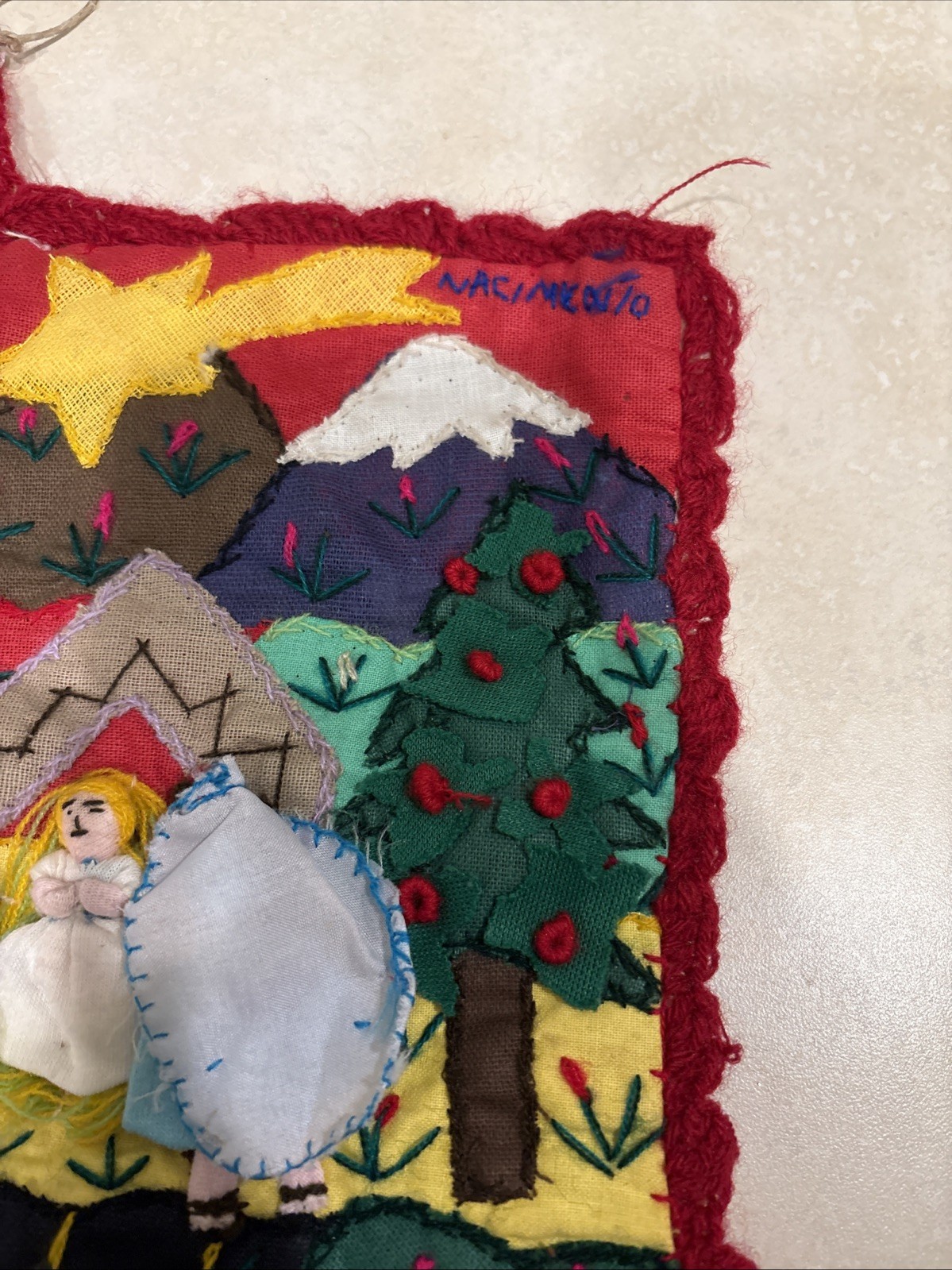 VTG Handmade Peru Christmas Stocking 3D Andean Village Nativity Birth Jesus NWT gallery
