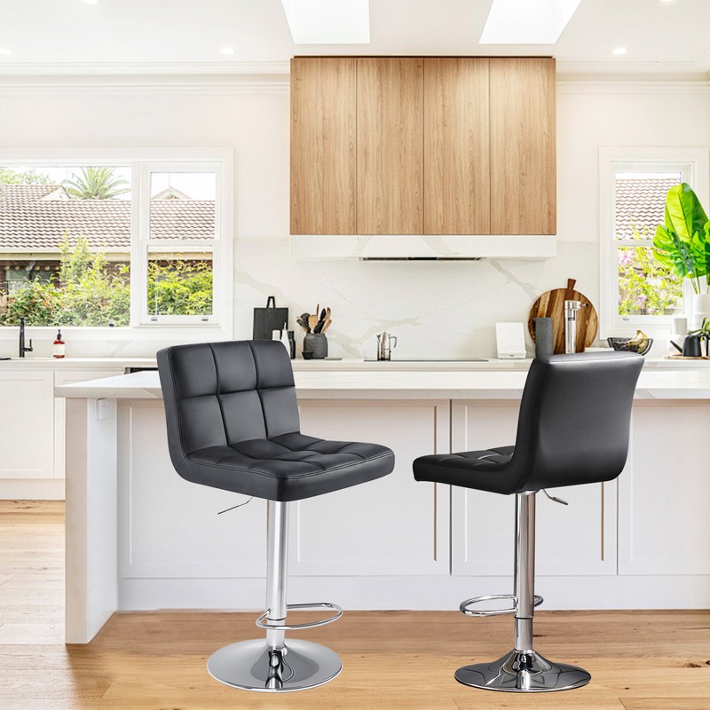 2 Set Bar Stools with Back Armless Adjustable Swivel PU Leather Kitchen Seat gallery