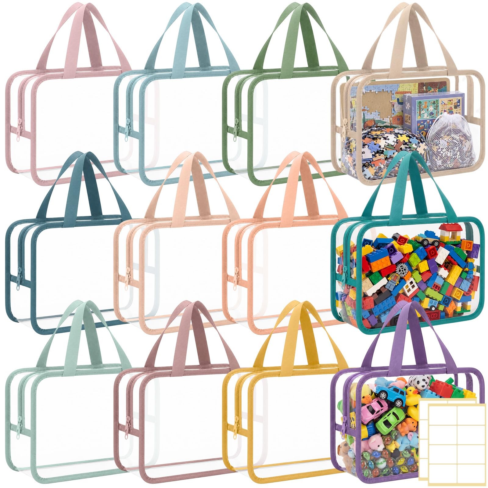 12 Pack Large Toy Storage Bags with Labels, Reusable Clear PVC Toy Organizer ... gallery