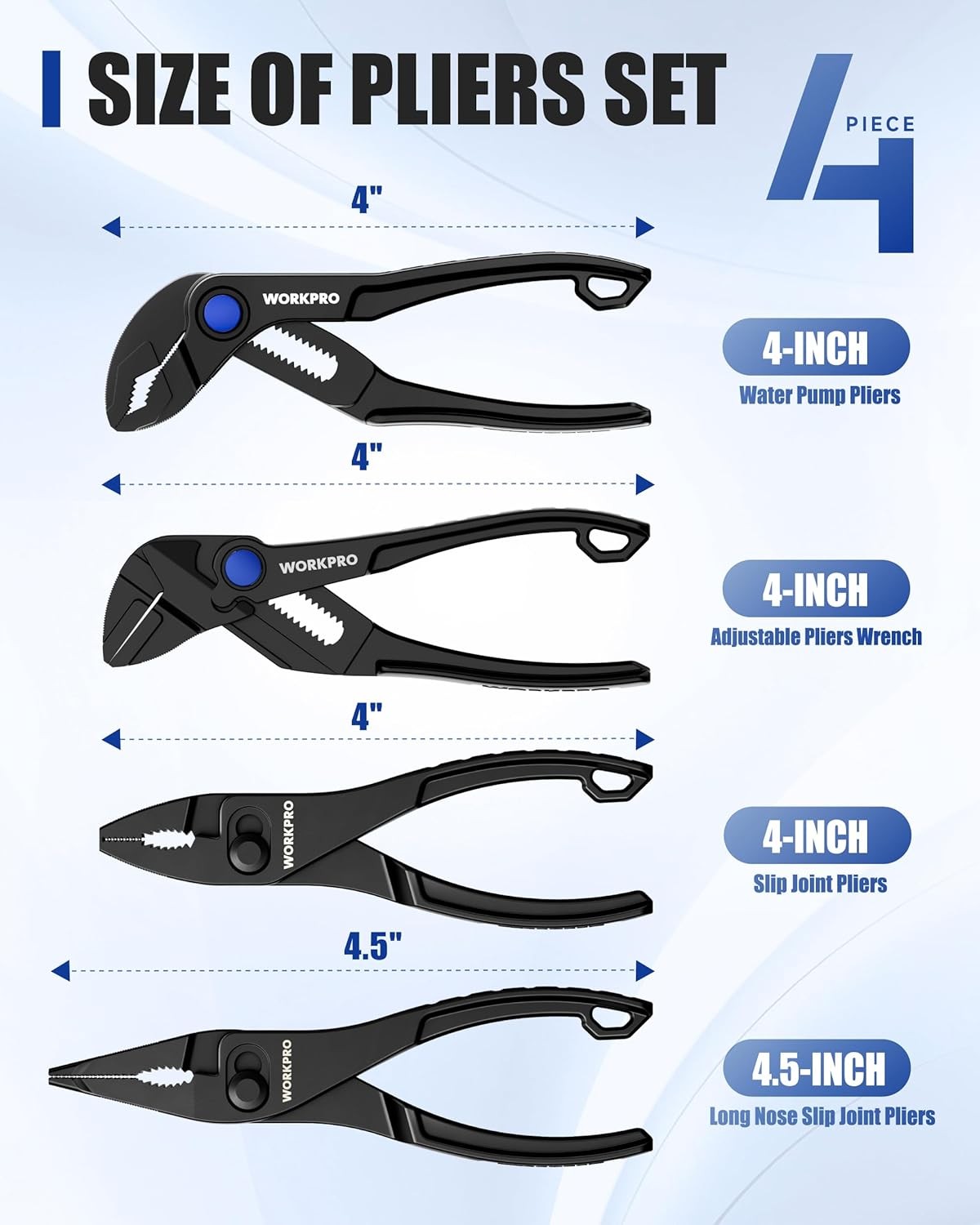WORKPRO 3-Piece Mini Pliers Set with Pouch, 4-Inch Slip Joint Plier & 4-Inch Wat gallery