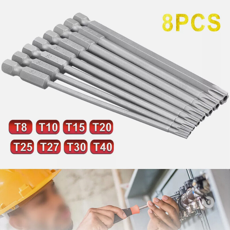 8pcs Long Torx Security Head Screwdriver Drill Set 1/4 Inch Hex Shank T8-T40 gallery