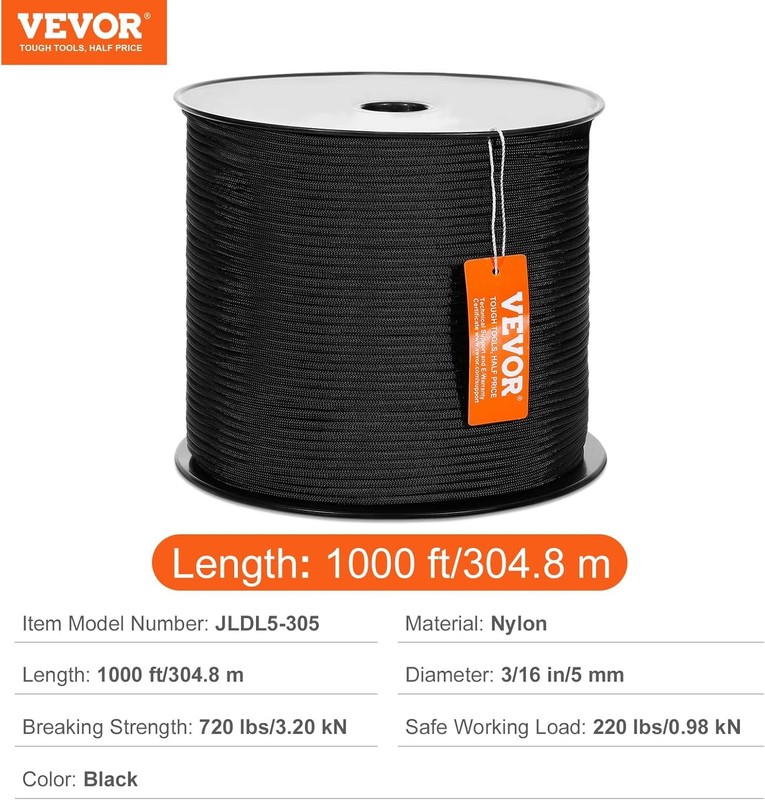Vevor Double Braided Polyester Rope 3/4 In X 220 Ft 24 Strands 20000 Lbs gallery