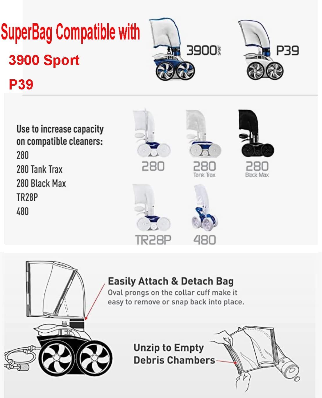 Double Super Bag 39-310 w/ Zipper For Polaris 3900 Sport & P39 Pool Cleaner gallery