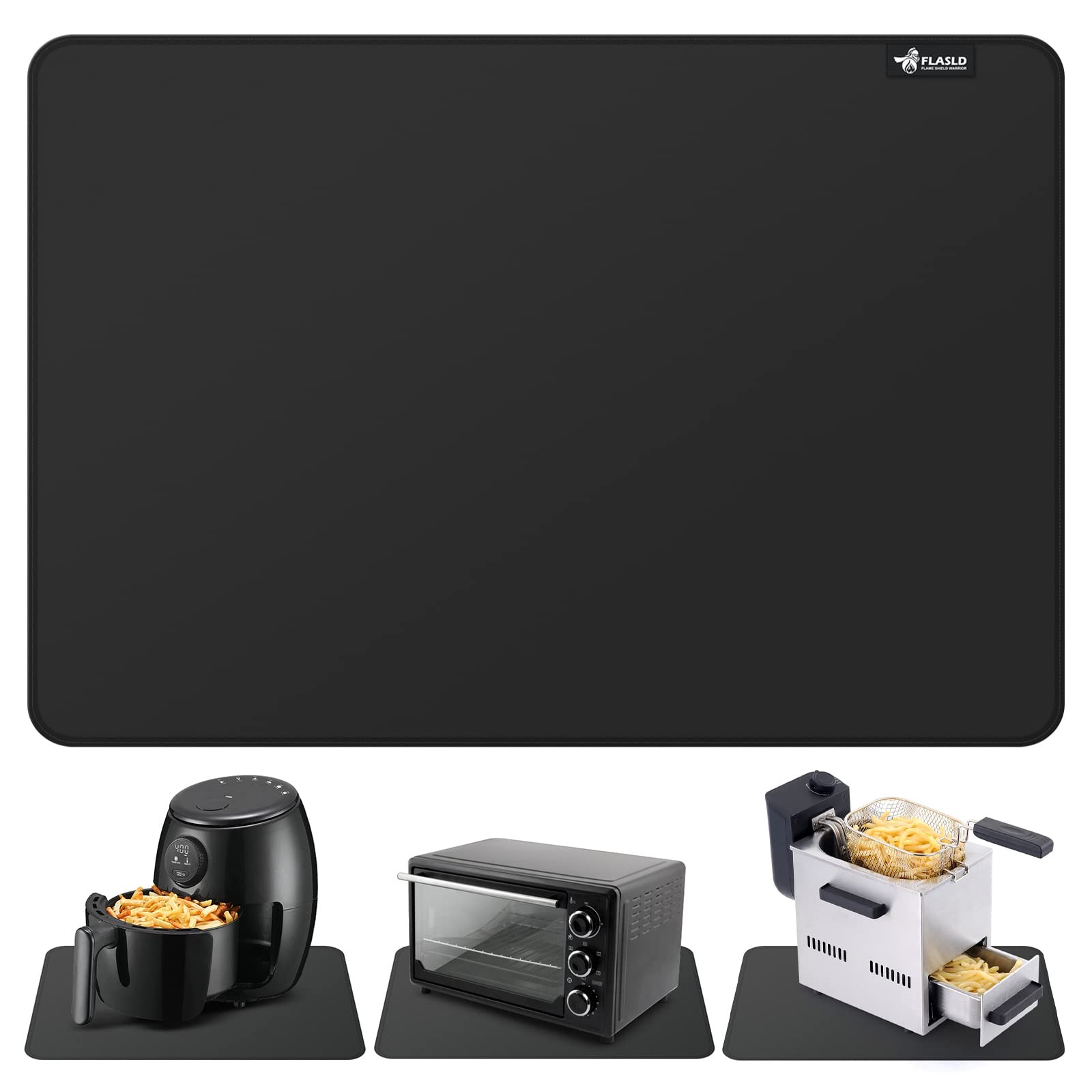 FLASLD Heat Resistant Mat for Air Fryer Site on, Fireproof 18"L x 12"W, Black gallery