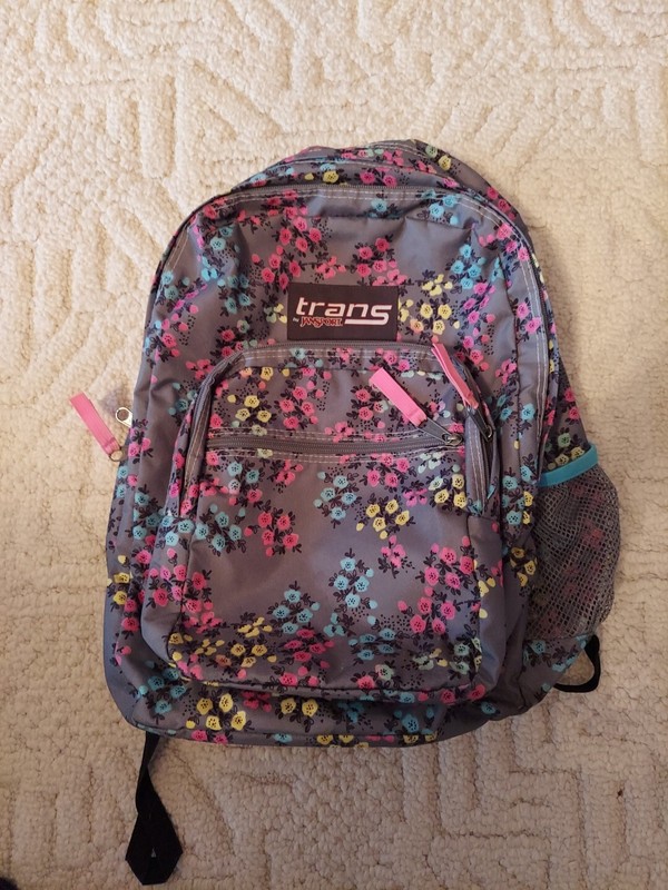 JANSPORT GREY BACKPACK  WITH MULTI COLOR FLOWERS