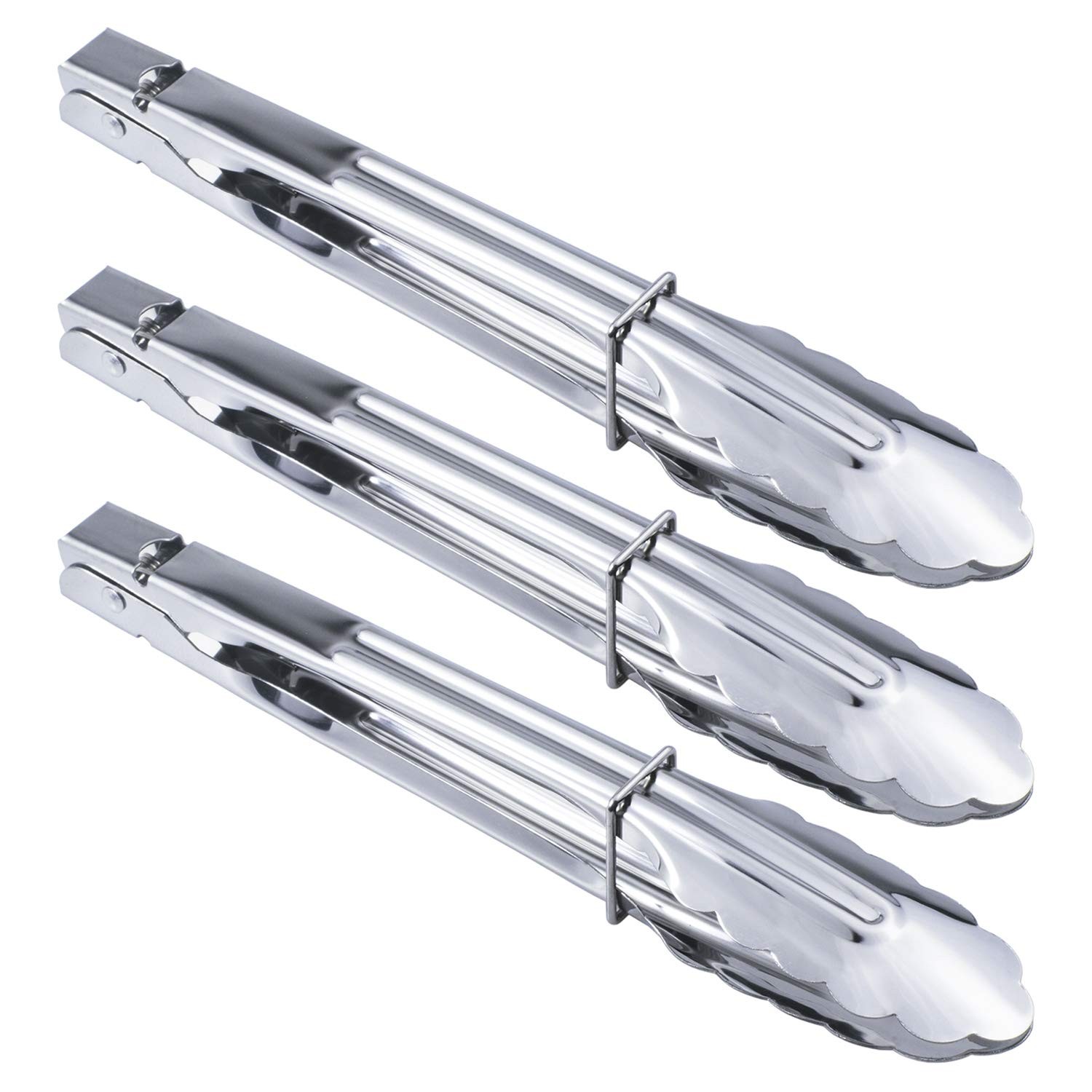 3 Pack 9 Inch Stainless Steel Kitchen Tongs Non Slip Metal Food Cooking Tongs gallery