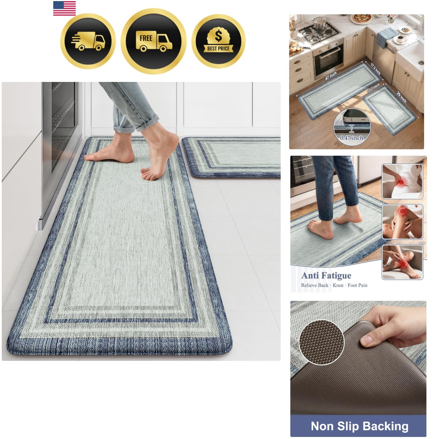 Anti Fatigue Kitchen Mat 2PCS Non-Skid Waterproof Kitchen Rugs Farmhouse Kitc... gallery