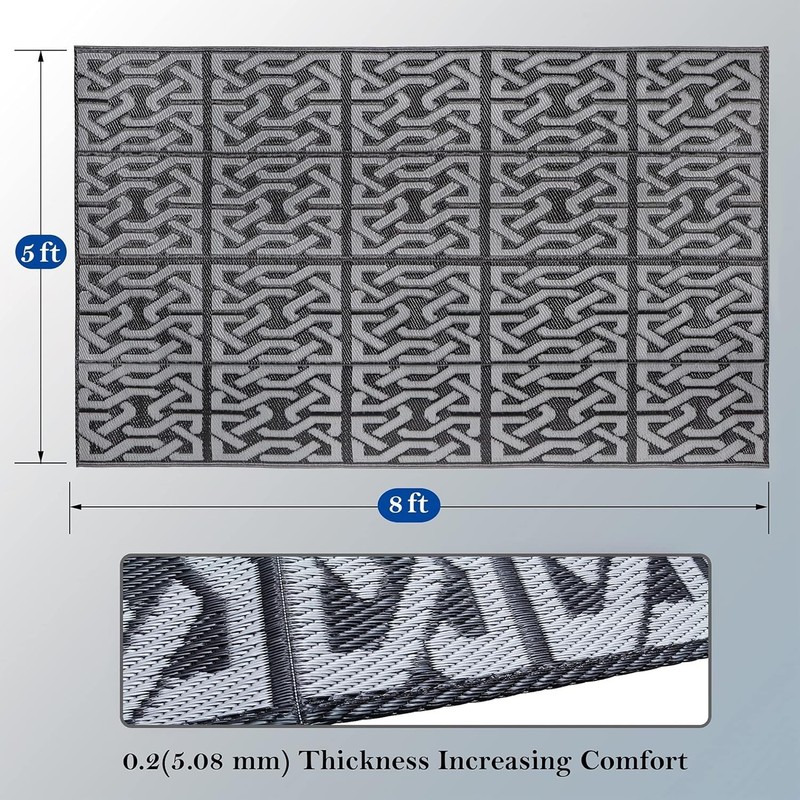 Durable Black & Grey Reversible Plastic Mat - Perfect for Beach & RV Adventures gallery