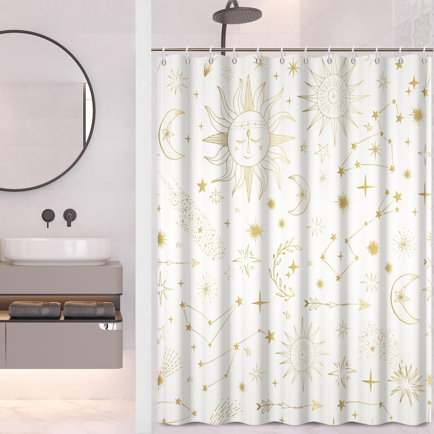 Concise Style Shower Curtain Sun Moon Star Drawing Cute Modern Soft Machine W... gallery