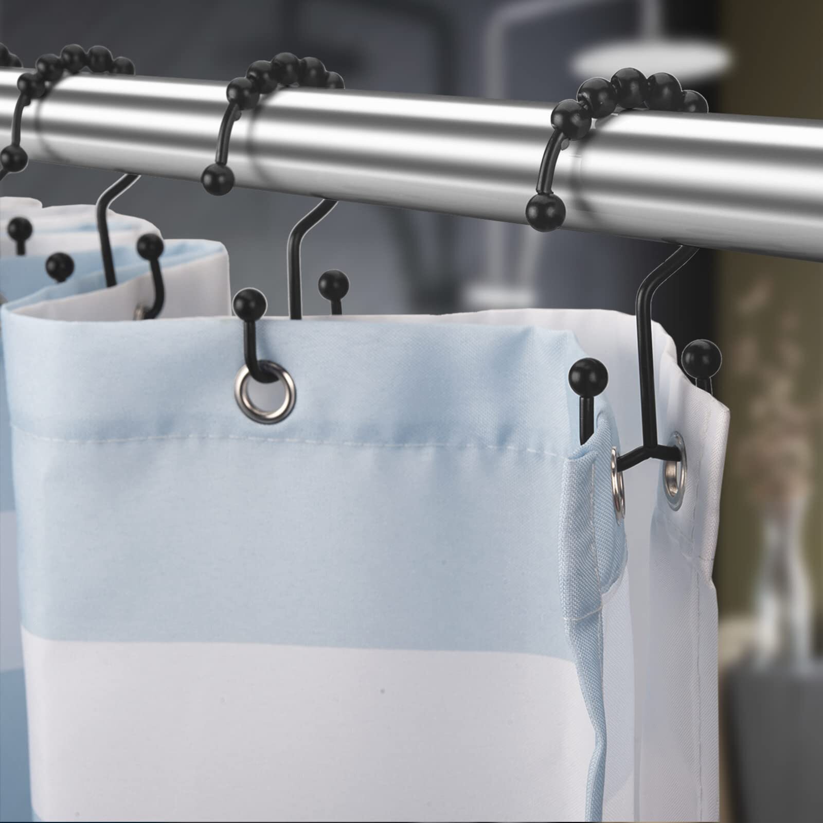 12 Pack Metal Shower Curtain HOOKS RINGS Double Glide Roller Set Stainless Steel gallery