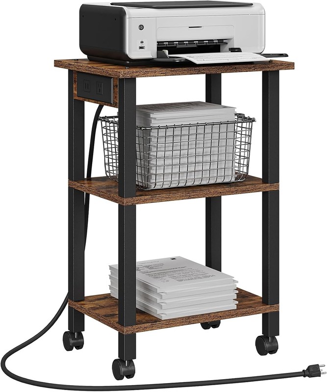 2 Tier Printer Stand Rolling Printer Cart W/ Power Outlets & USB Ports Mobile gallery