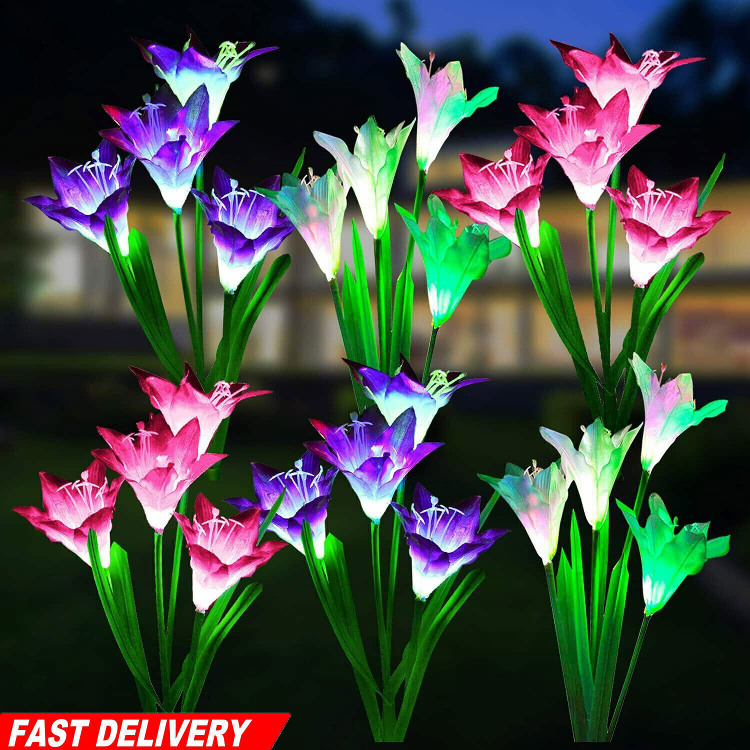 2-6 Pack Solar Lily Flower Lights Outdoor Garden Stake LED Landscape Decor Lamp gallery
