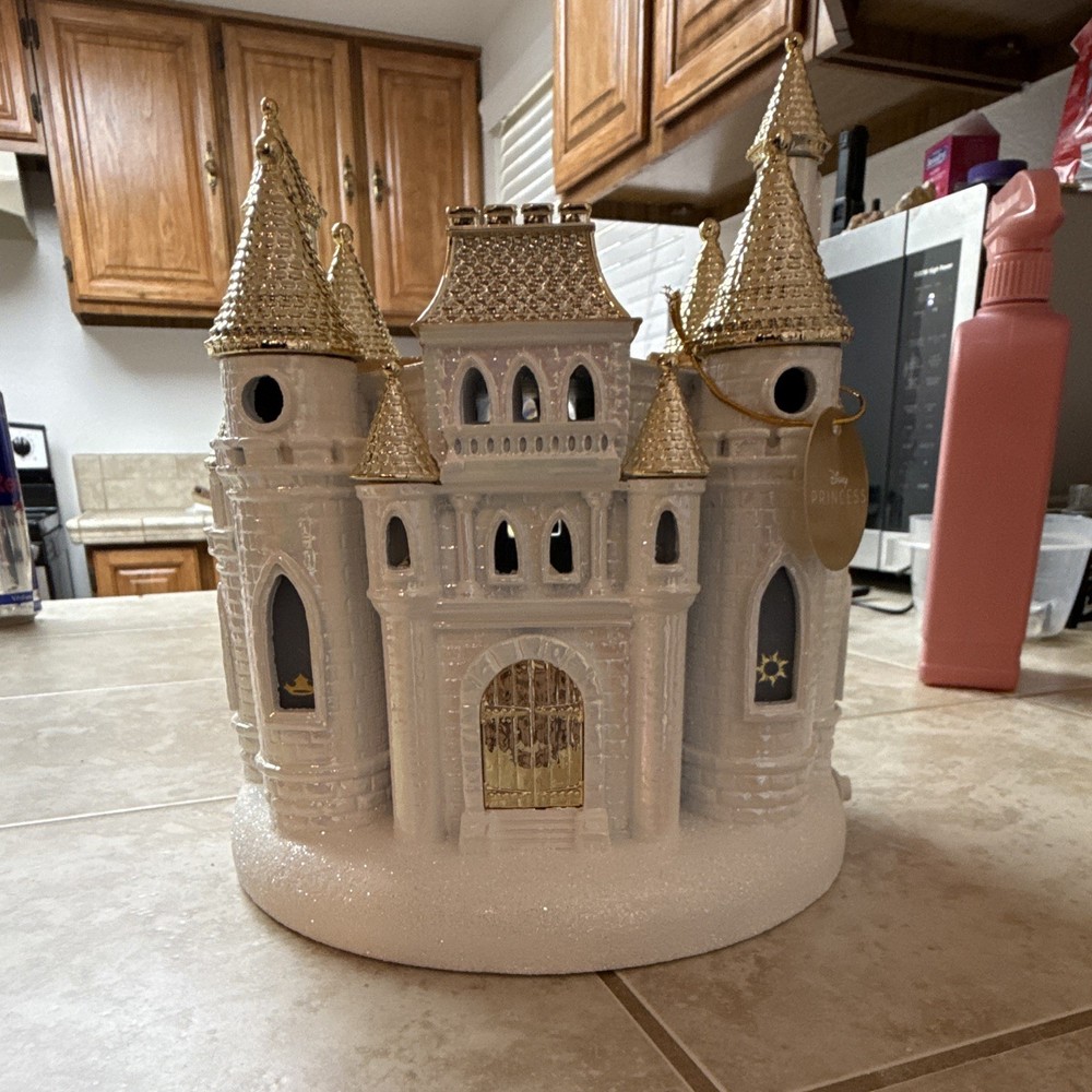 Disney Princess Castle Ceramic Tealight Candle Holder, White/Gold Glossy