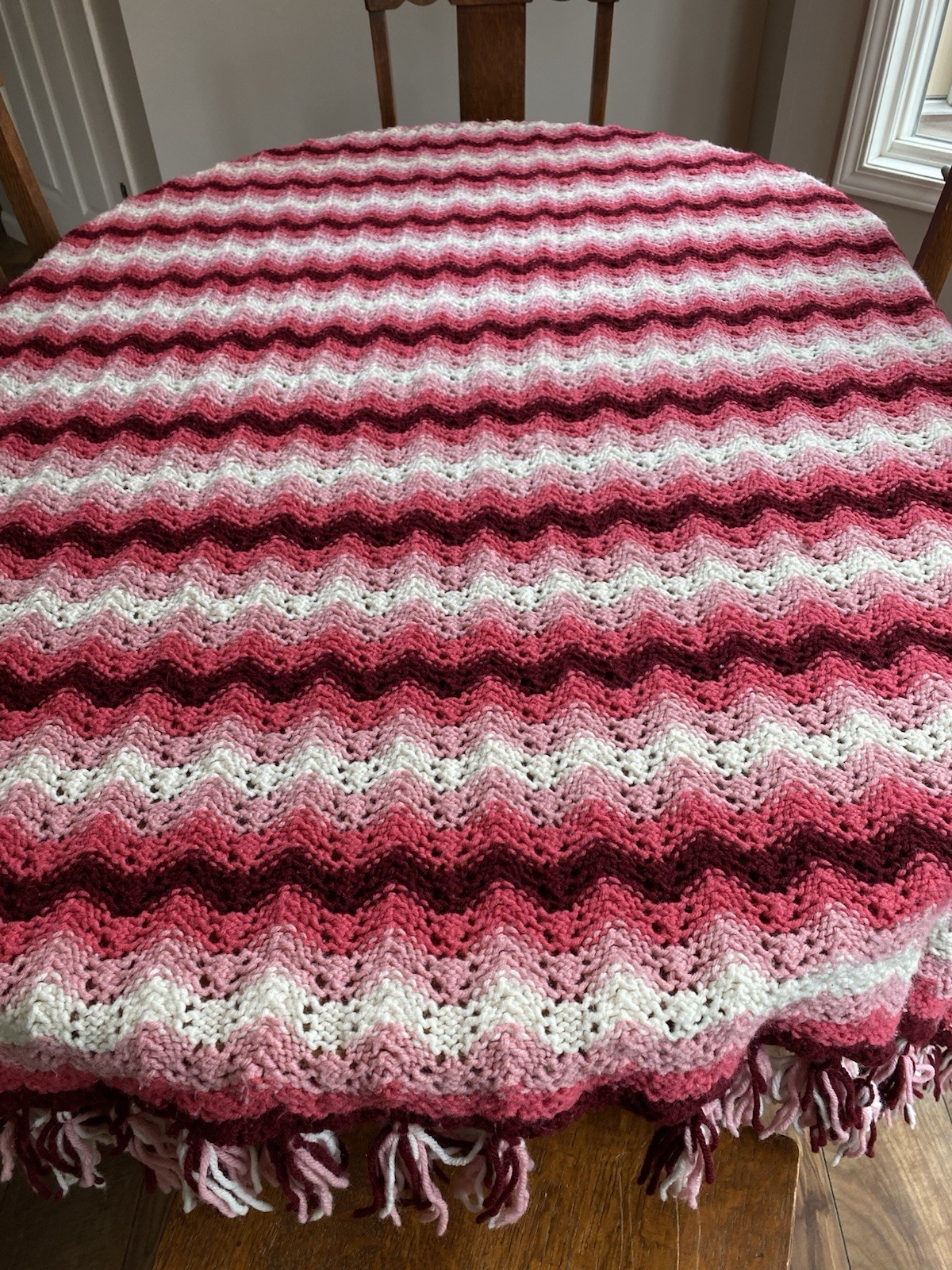Vtg Handmade Crochet Afghan Throw Blanket Burgundy Pink 54x63 Zig Zag Cottage gallery