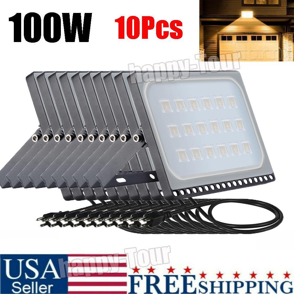 10X 100W LED Flood Light Warm White Outdoor Spotlight Garden Yard Lamp W/US Plug gallery