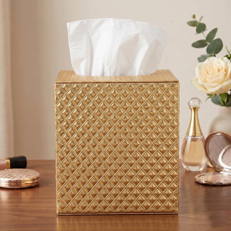 Luxury Gold Plated Rectangular Tissue Holder - 5" Square Design for All Rooms gallery