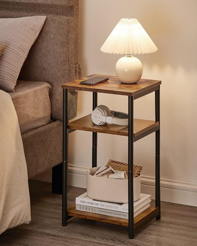 Compact 3-Shelf Side Table - Versatile Rustic Brown & Black Finish for Any Room gallery