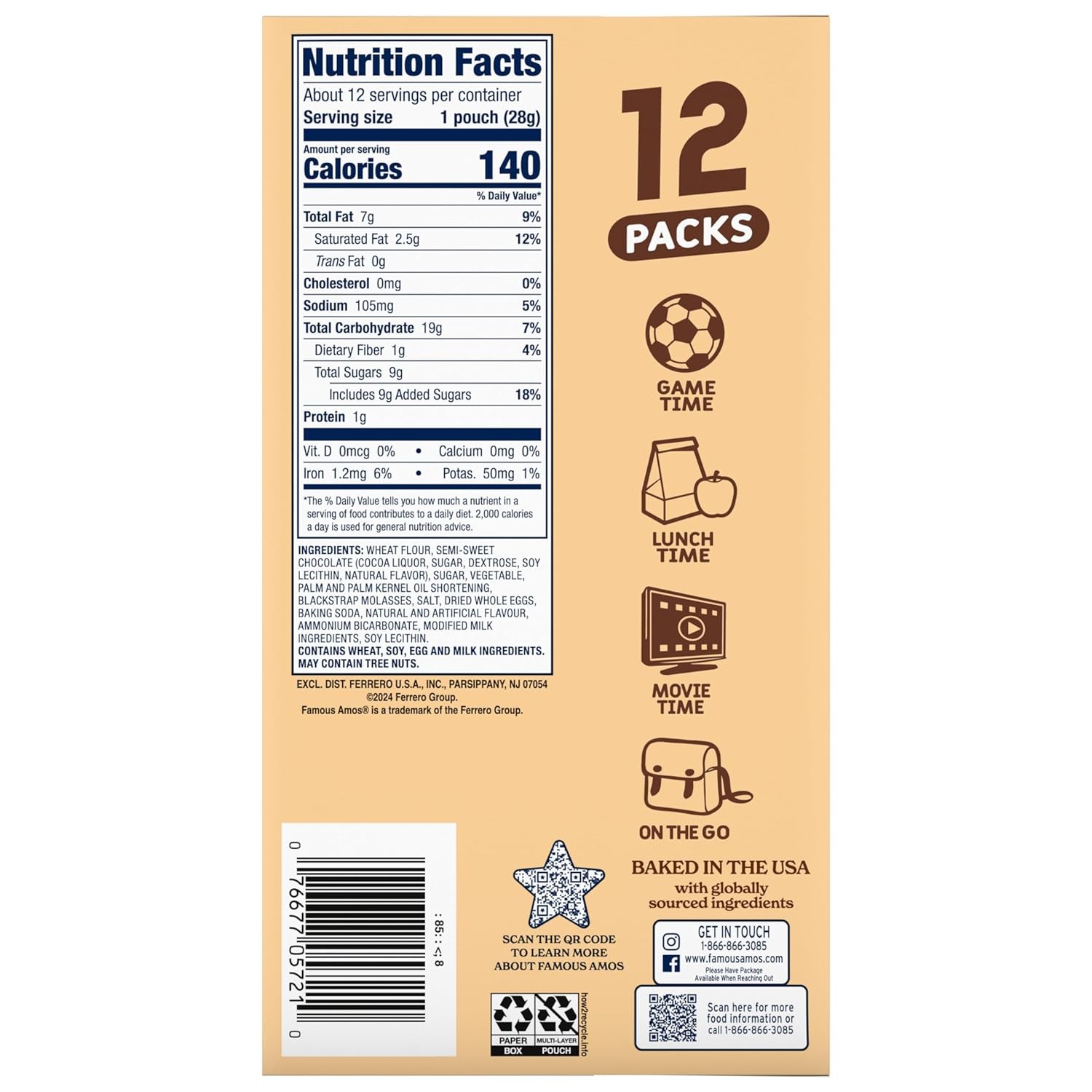 Famous Amos Classic Chocolate Chip Cookies, 1 Ounce Bag (Pack of 12) gallery