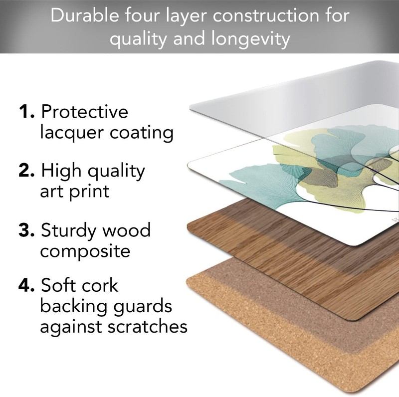Decorative Hardboard Cork Back Tabletop Placemats 4 Pack Manufactured in The USA gallery