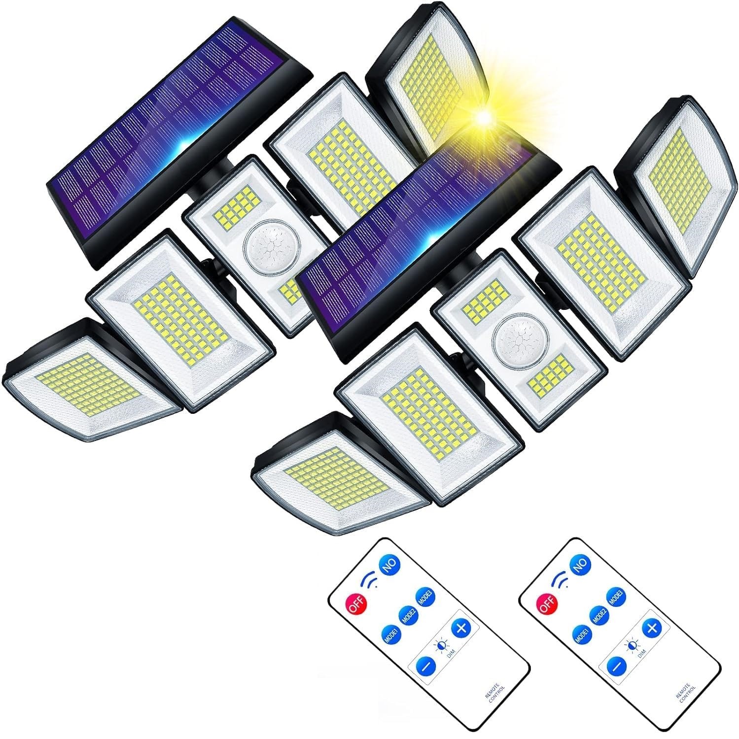 2 Pack Solar Security Light Outdoor 5 head 7000K 3000LM LED Motion Sensor IP65 gallery