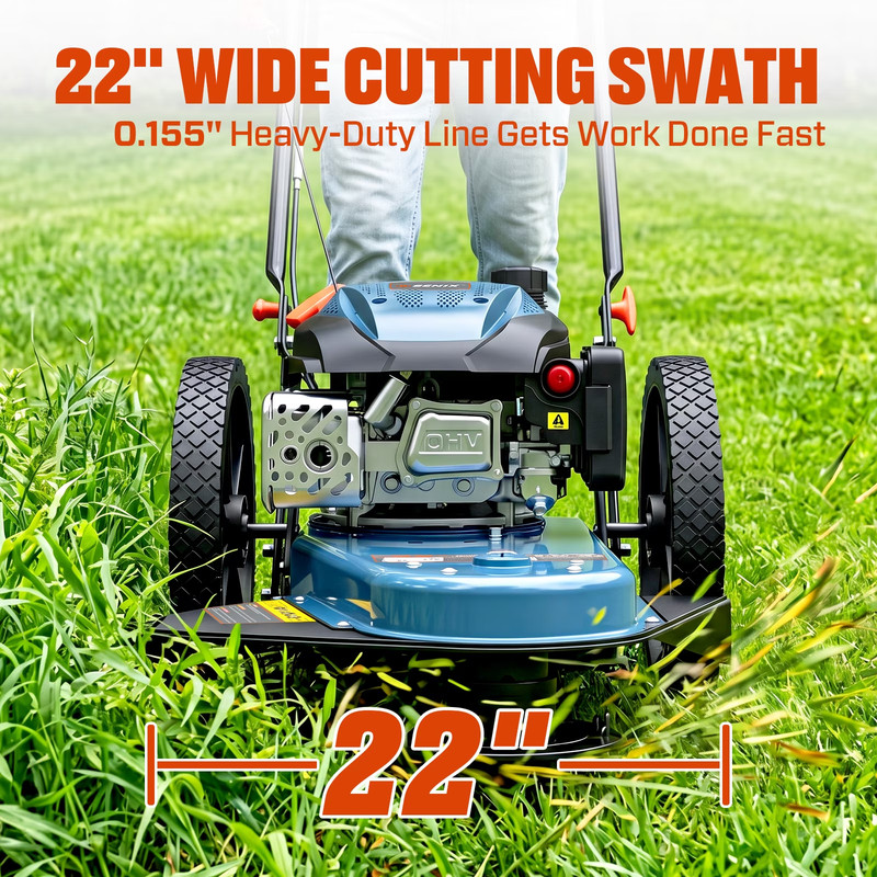 Walk Behind String Trimmer, 170cc 4-Cycle Gas Brush Hog Mower, 22 Inch Cutting gallery