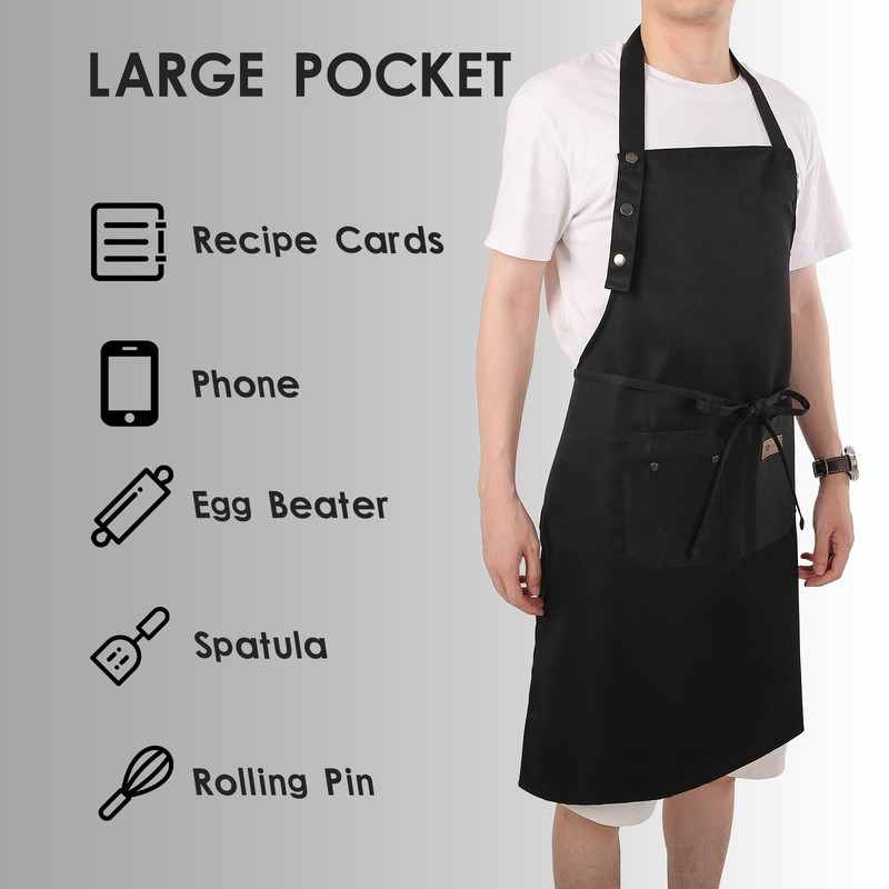 Extra Large Aprons for Men Adjustable Button Bib Apron with 3 Pockets Chef Co gallery