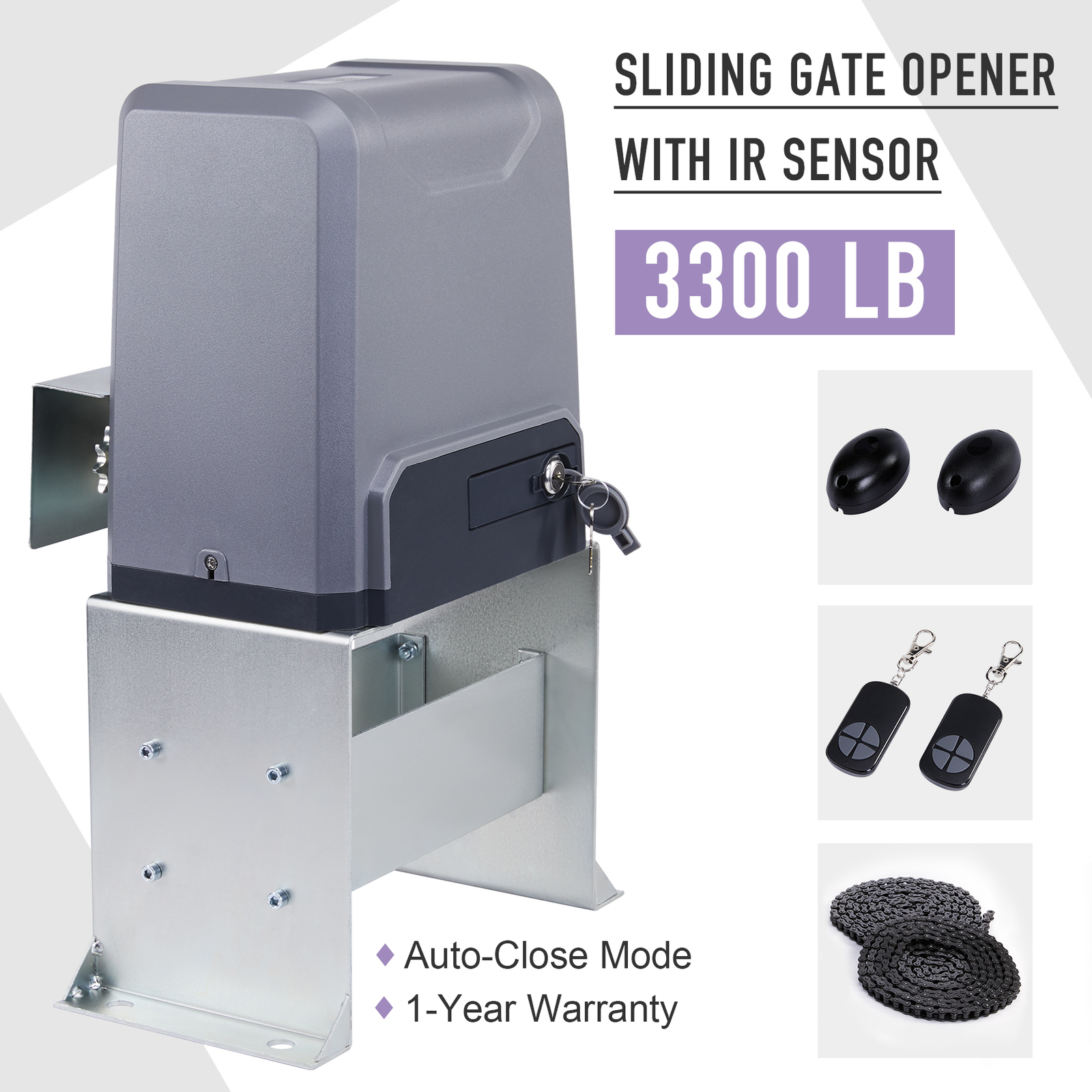 Smart Sliding Gate Opener with IR Sensors Remote Controls 3300lb 550W Motor gallery