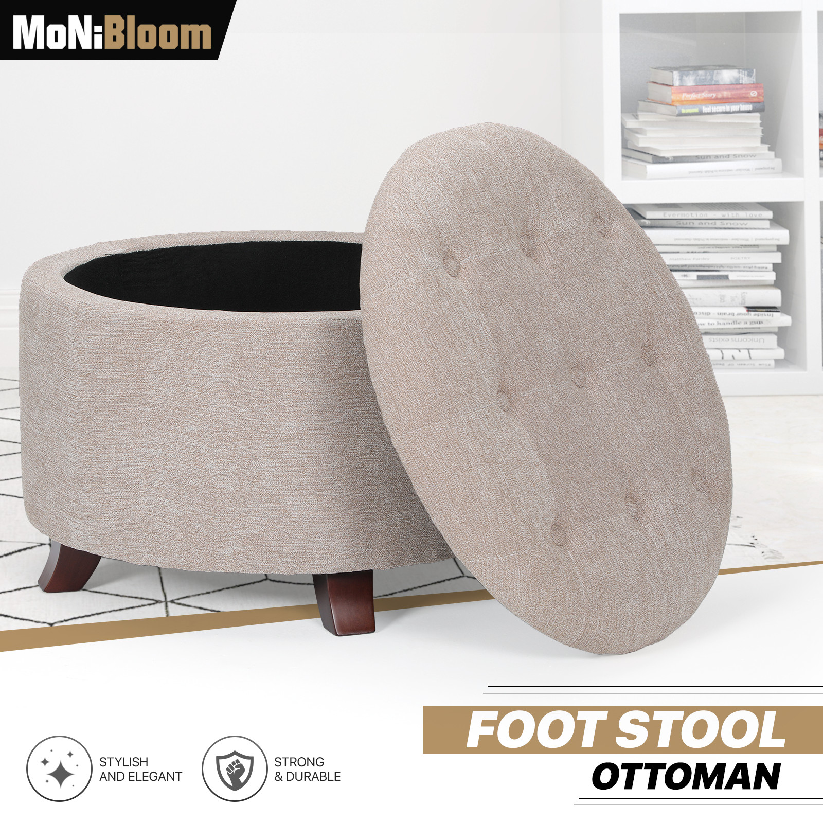 [OPEN BOX] 17" Lift Top Storage Ottoman Upholstered Home Round Footstool gallery
