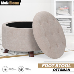 [OPEN BOX] 17″ Lift Top Storage Ottoman Upholstered Home Round Footstool