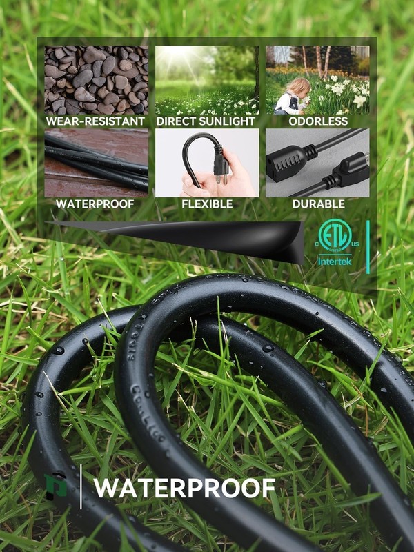 PLUGTUL 3 FT Extension Cord, Short Power Cord, Black Indoor/Outdoor 16 Gauge 3 P gallery