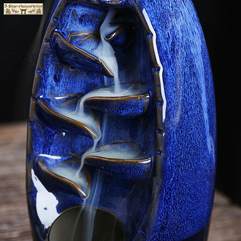 Ceramic Backflow Incense Cone Burner Holder Glaze WaterfallFY018 &60 Cones Gift gallery