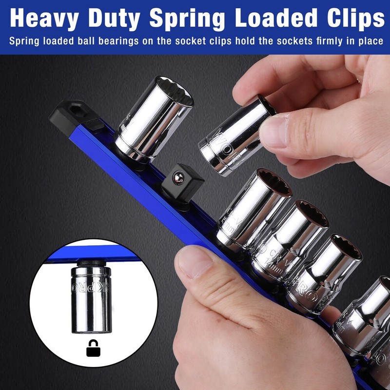 WORKPRO Magnetic Socket Organizer Sets 6-Piece Aluminum Alloy Socket Rail Holder gallery